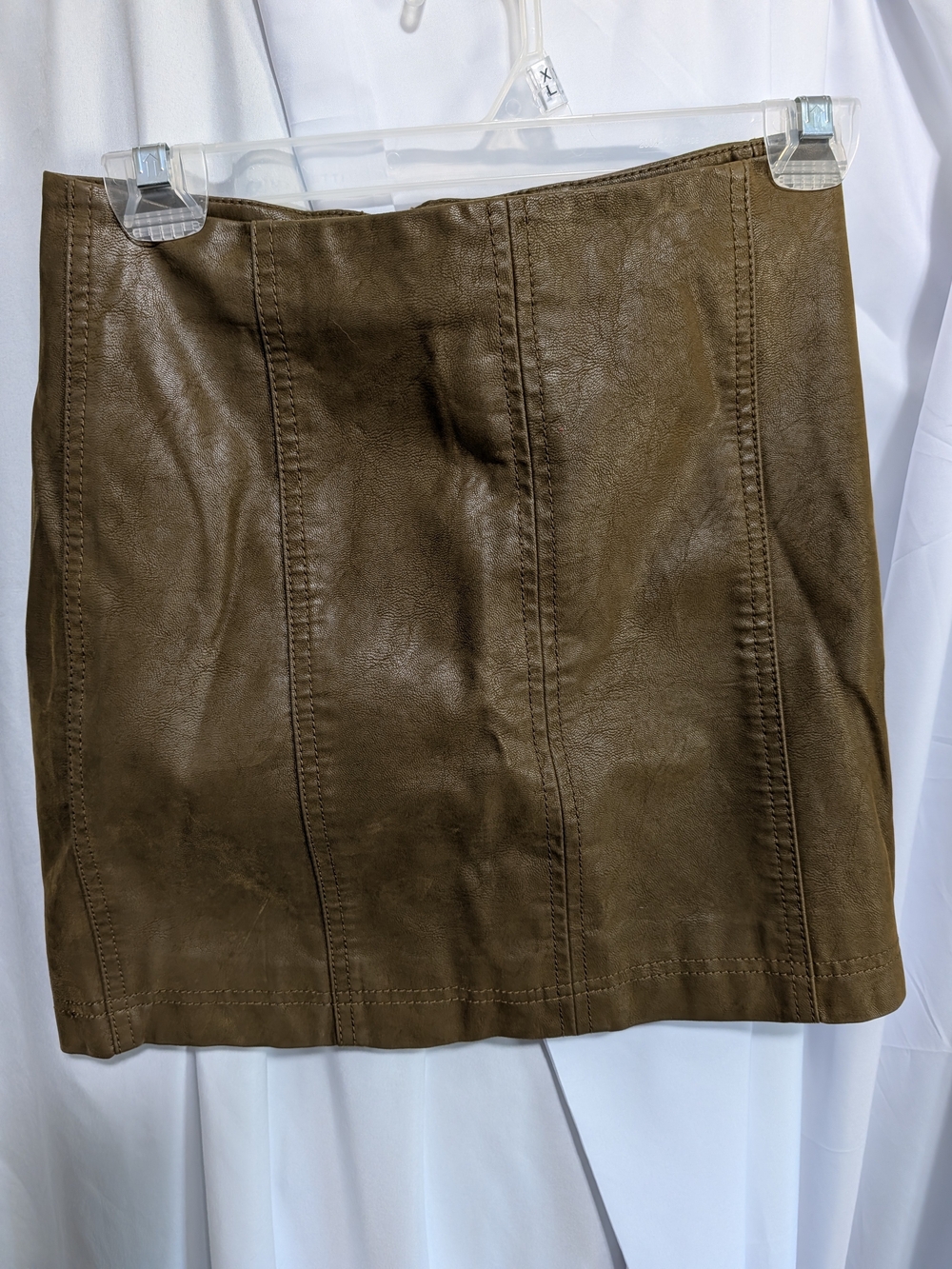 Free People Olive Brown Faux Leather Mini Skirt